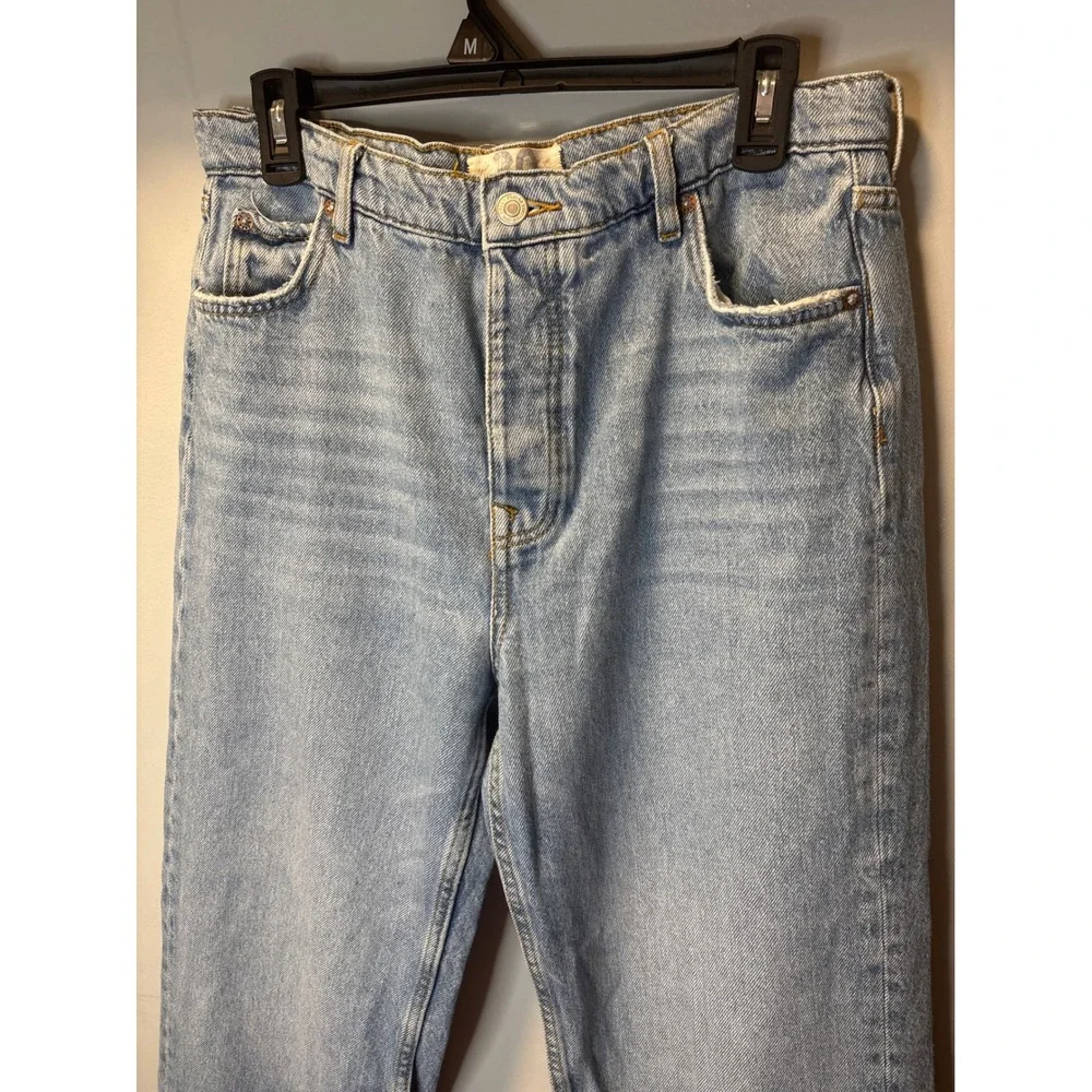 Free People High Rise Straight Wide Leg Split Hem Jeans Vintage Light Wash 30